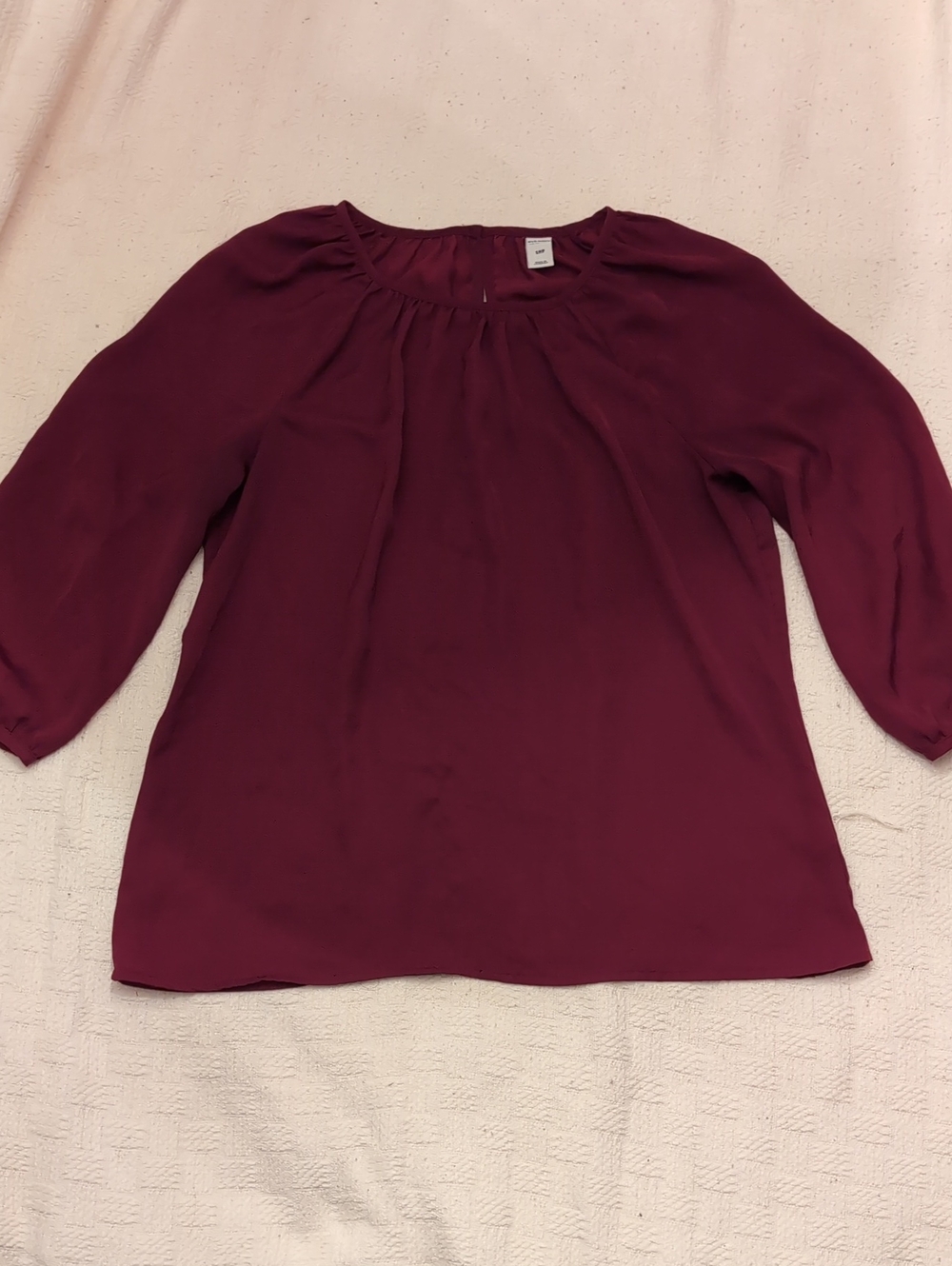 Old Navy Burgundy Gathered Neck 3/4 Sleeve Blouse